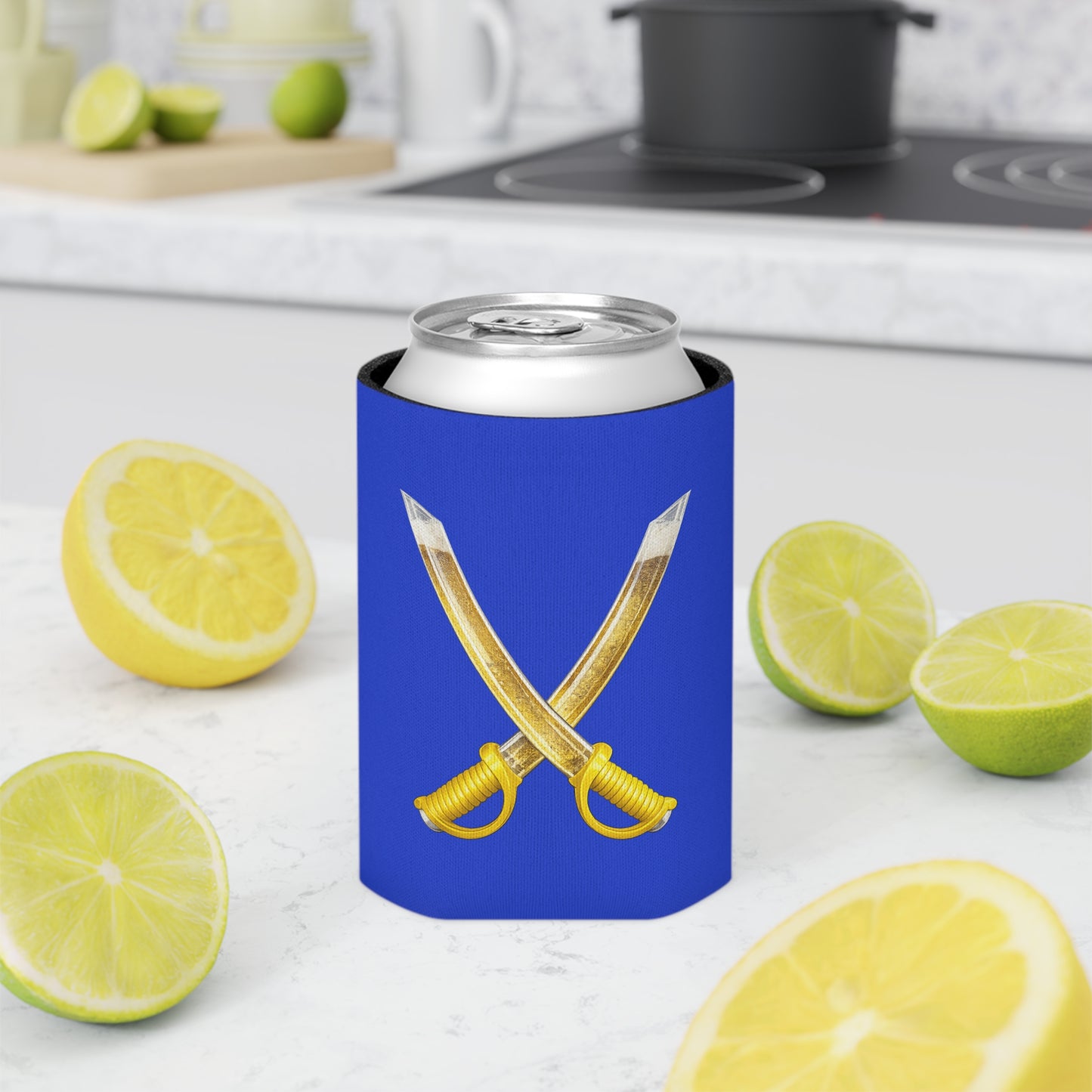 Buffalo Hockey Beer Can Cooler – Blue & Gold Crossed Beer Sabers