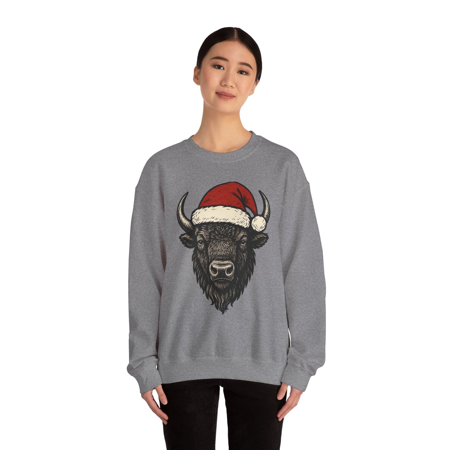 Buffalo Santa Crewneck Sweatshirt — Festive Bison Holiday Pullover