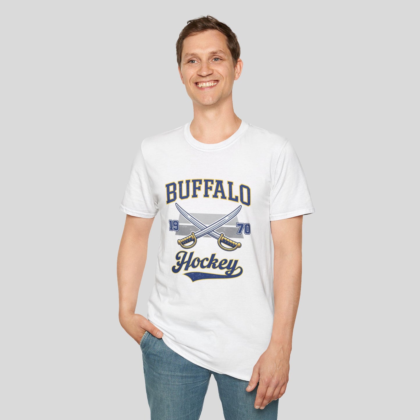 Buffalo Hockey Crossed Sticks T-Shirt — Vintage 1970 Team Tee