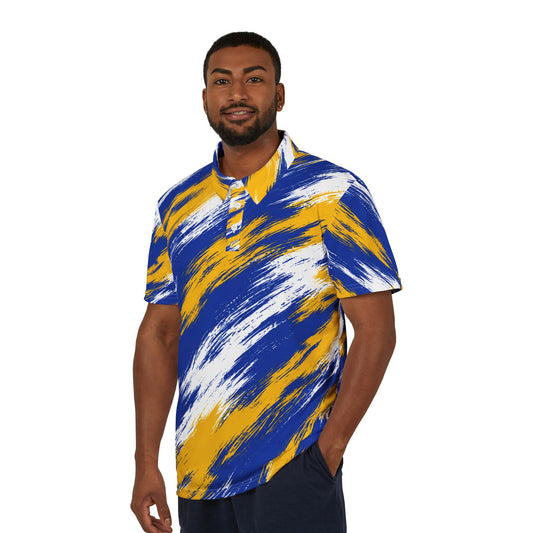Buffalo Hockey Polo Shirt – Blue & Gold Brushstroke Design | Buffalo NY Fan Apparel