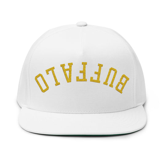 Upside Down Buffalo Hockey Flat Bill Snapback Hat – Blue & Gold Embroidered Cap