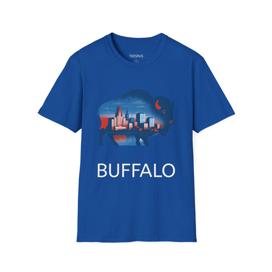 Buffalo NY Skyline Roaming Buffalo T-Shirt, Buffalo NY Skyline Tee, Softstyle Unisex Shirt, Buffalo NY Graphic Tee, Buffalo NY Souvenir