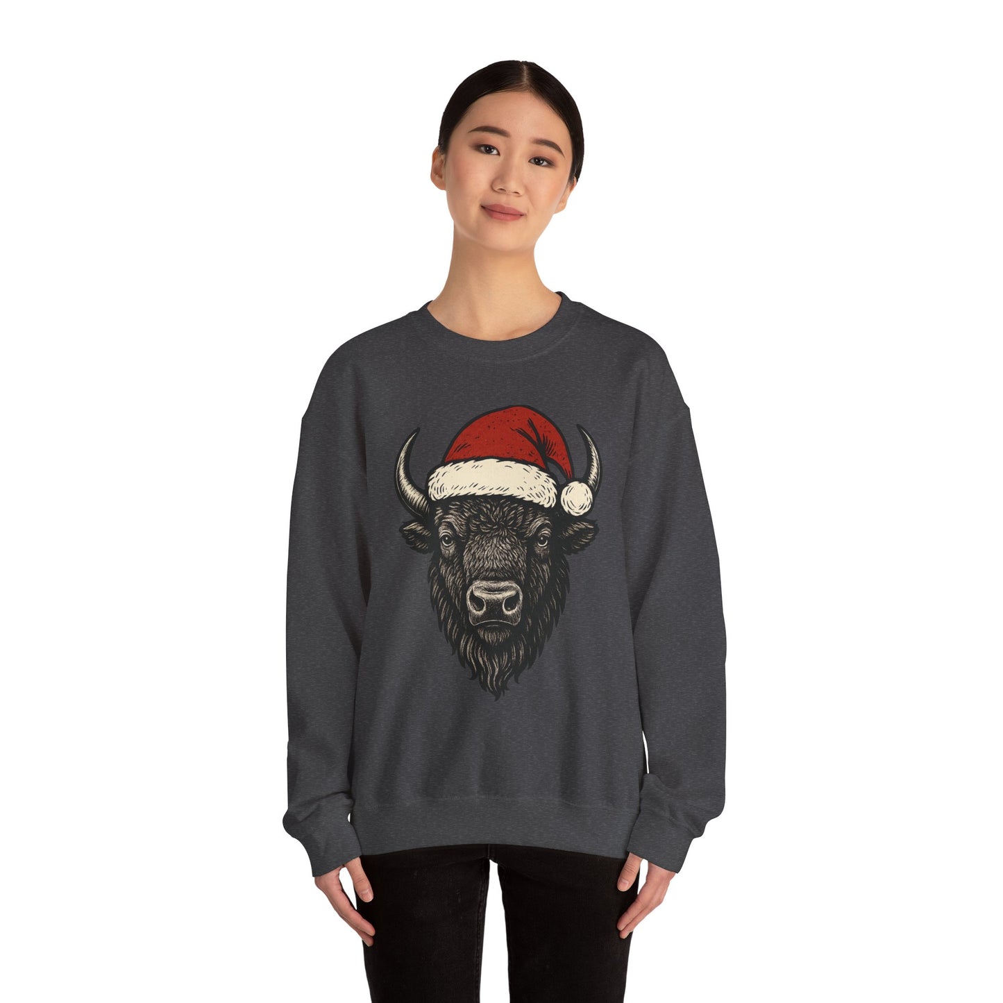 Buffalo Santa Crewneck Sweatshirt — Festive Bison Holiday Pullover