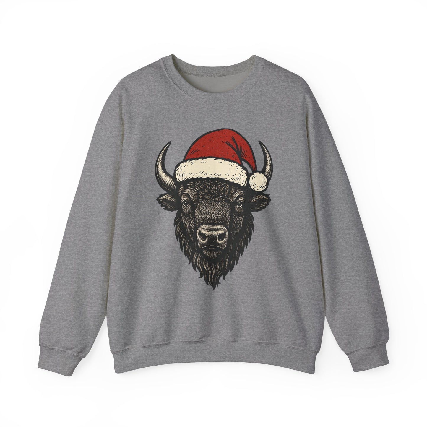 Buffalo Santa Crewneck Sweatshirt — Festive Bison Holiday Pullover