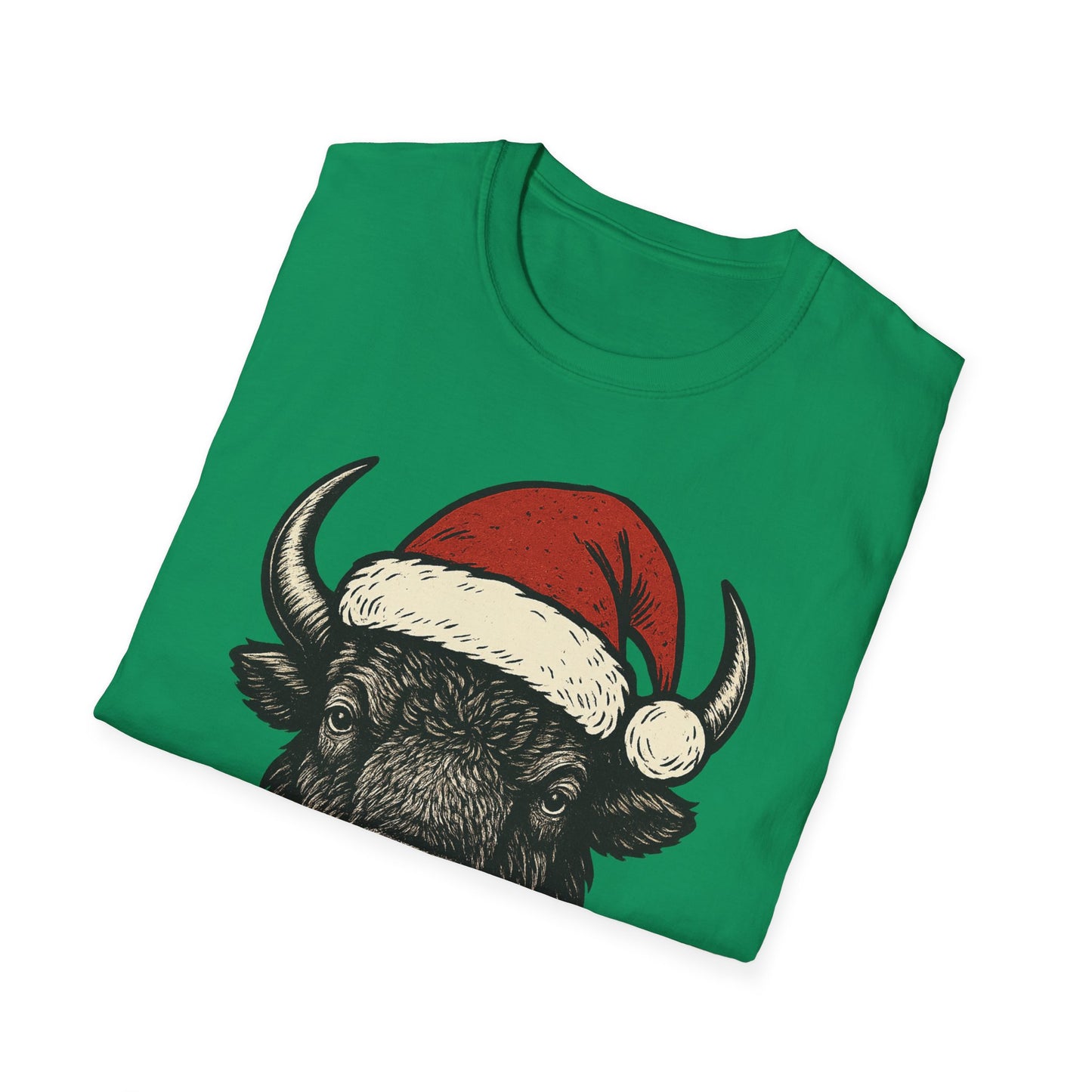 Buffalo Head Christmas T-Shirt — Rustic Holiday Santa Hat Tee
