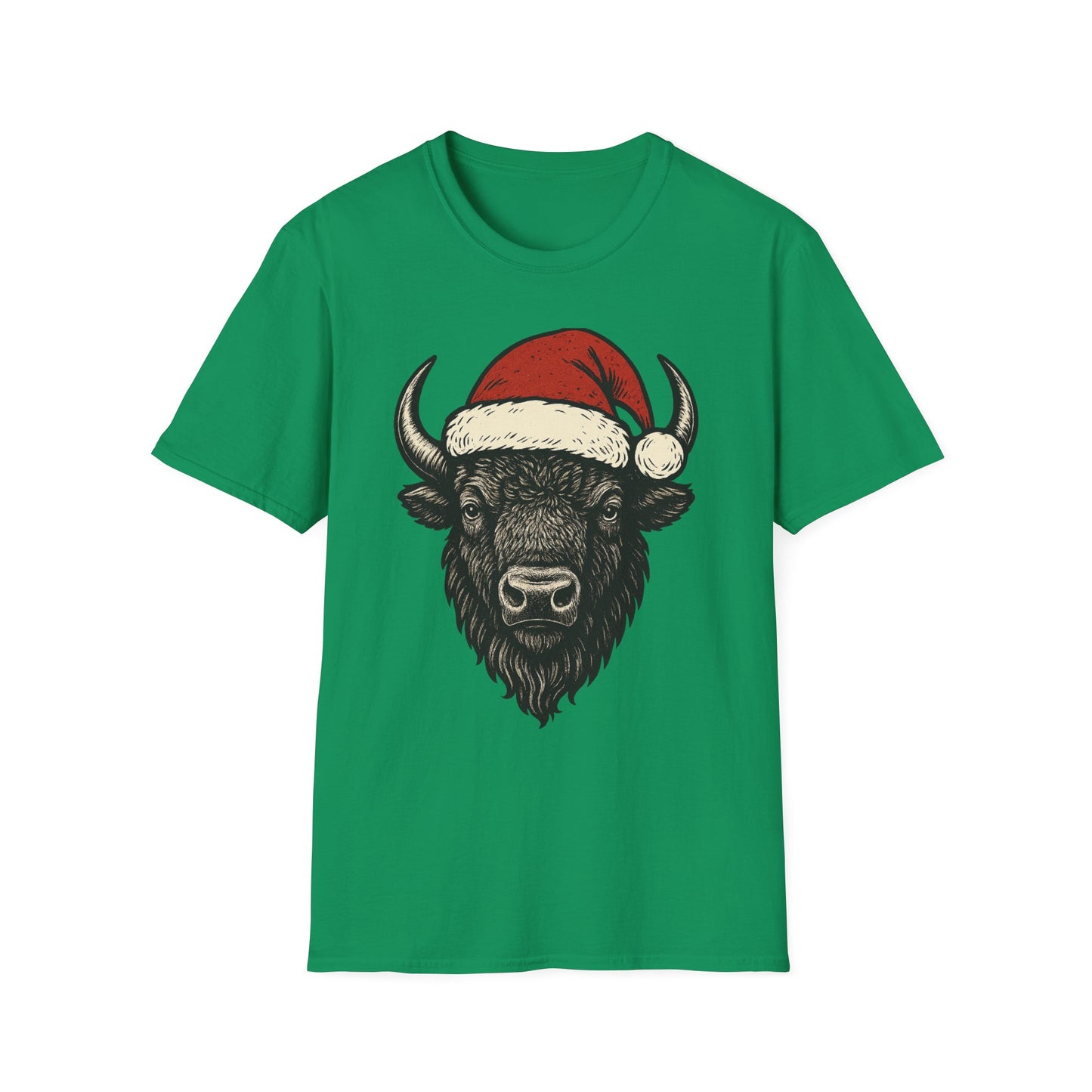 Buffalo Head Christmas T-Shirt — Rustic Holiday Santa Hat Tee