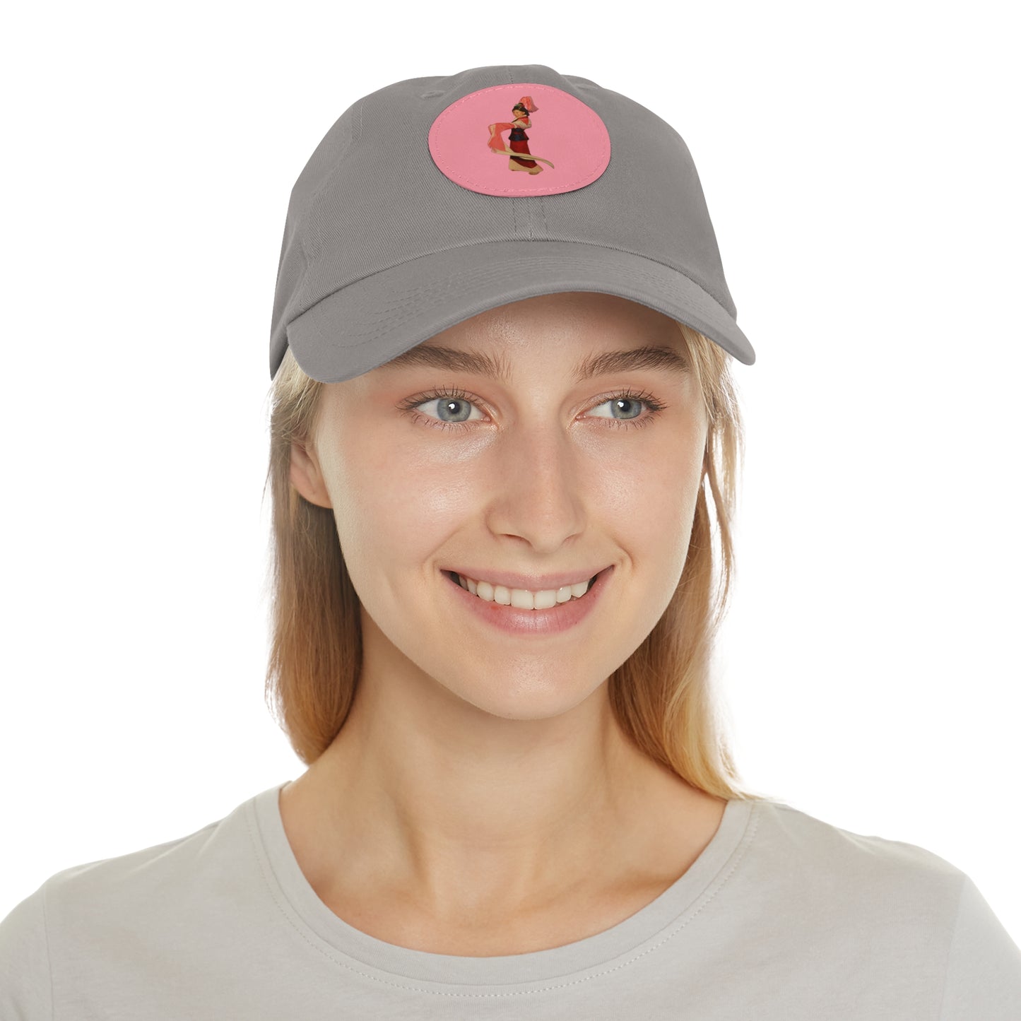 Vintage Pin-Up Leather Patch Dad Hat — Retro Pinup Girl Embroidered Cap