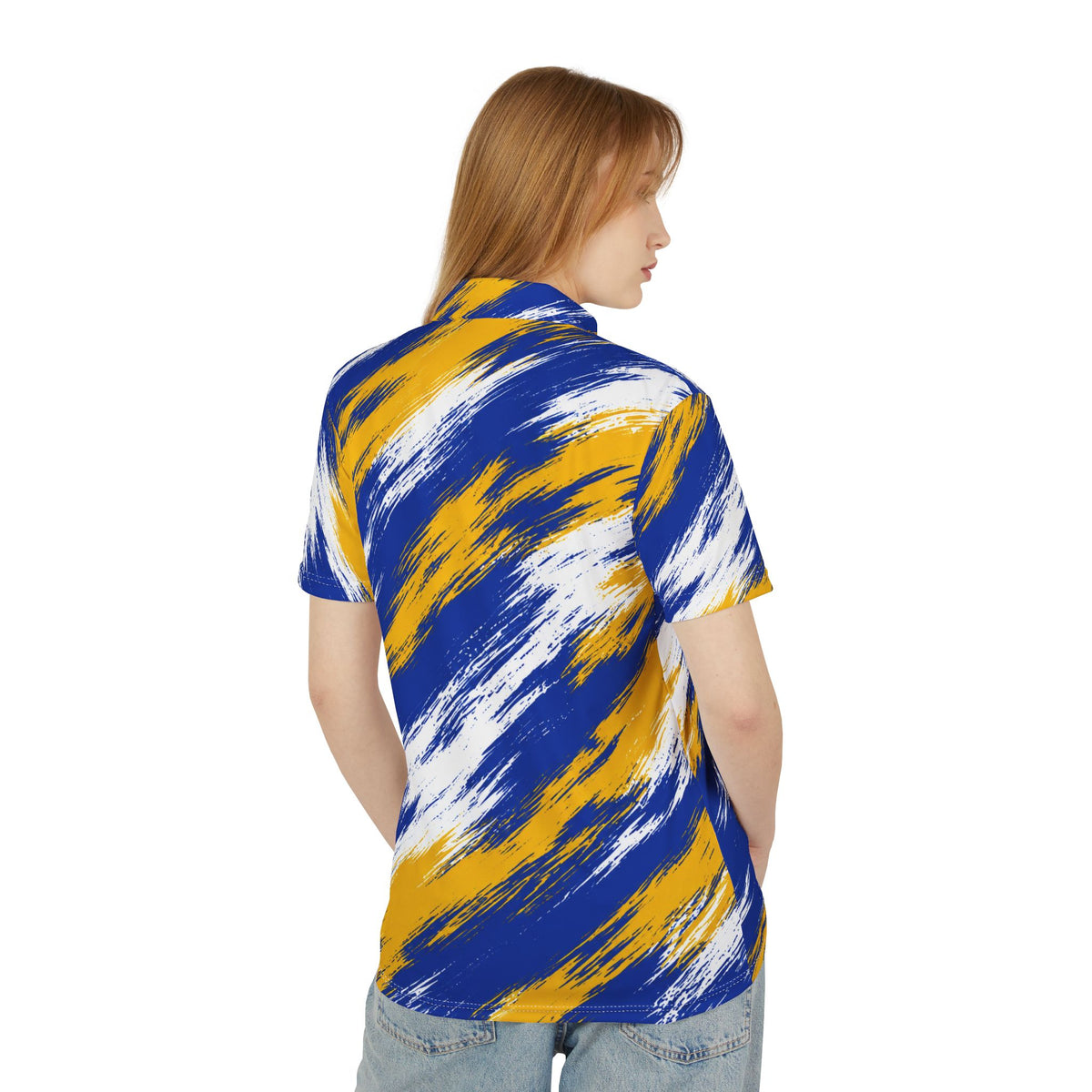 Buffalo Hockey Polo Shirt – Blue & Gold Brushstroke Design | Buffalo NY Fan Apparel