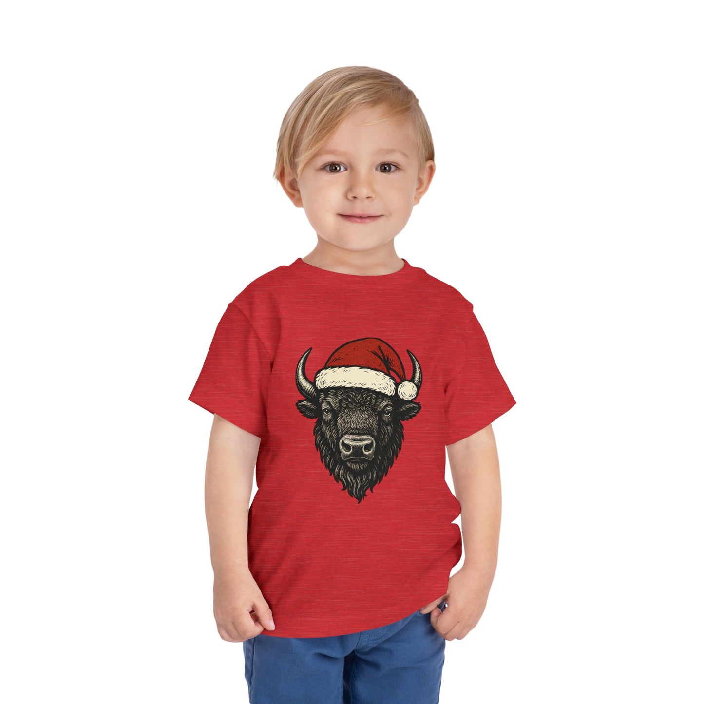 Toddler Tee — Buffalo Head in Santa Hat Christmas Shirt