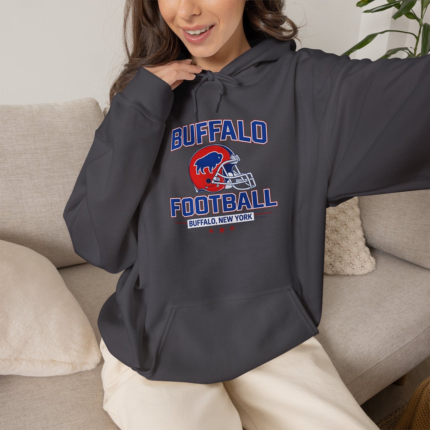 Buffalo Football Hoodie | Vintage Buffalo Helmet Pullover Hoodie | Buffalo NY Fan Apparel
