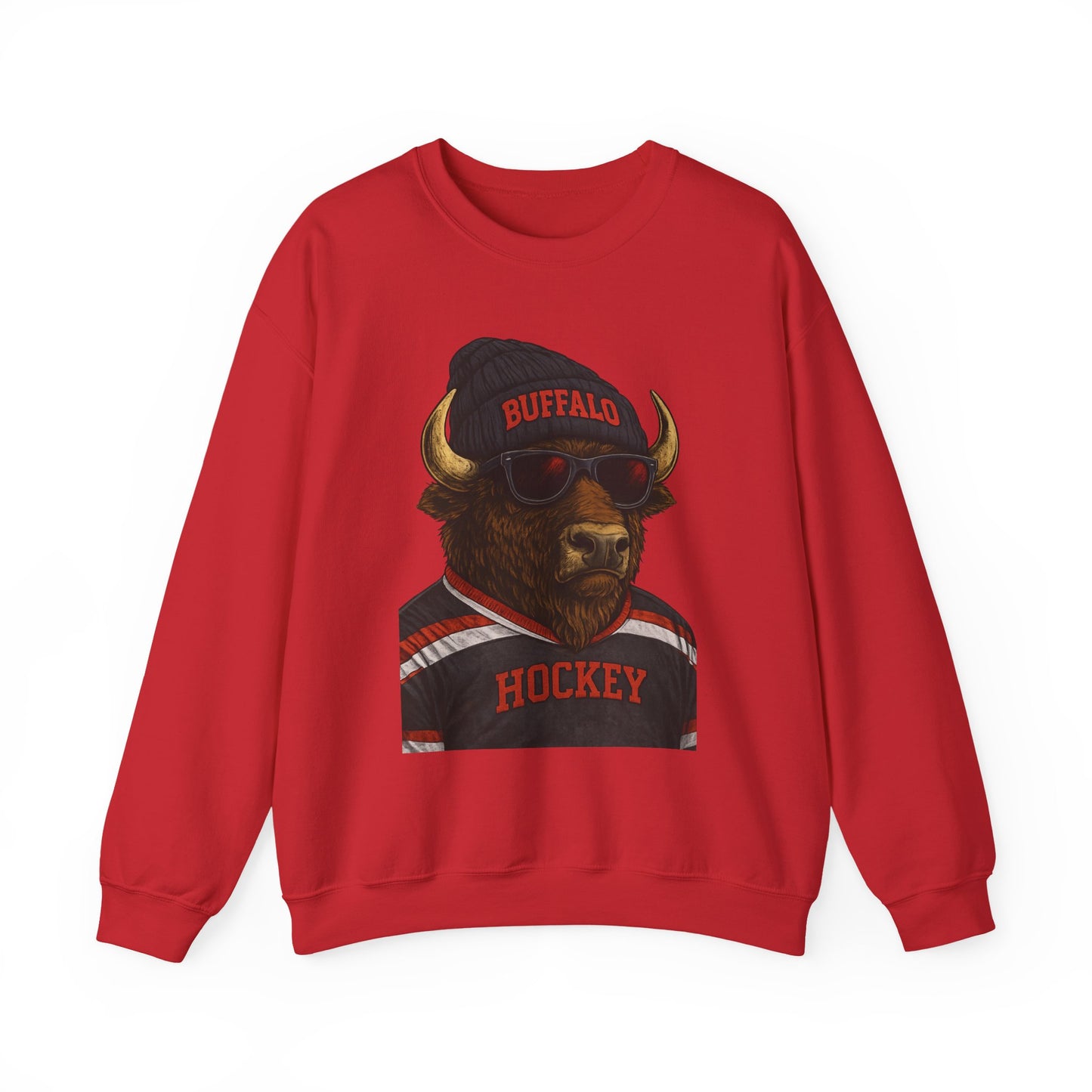 Buffalo Hockey Buffalo Mascot Crewneck Sweatshirt - Black and Red