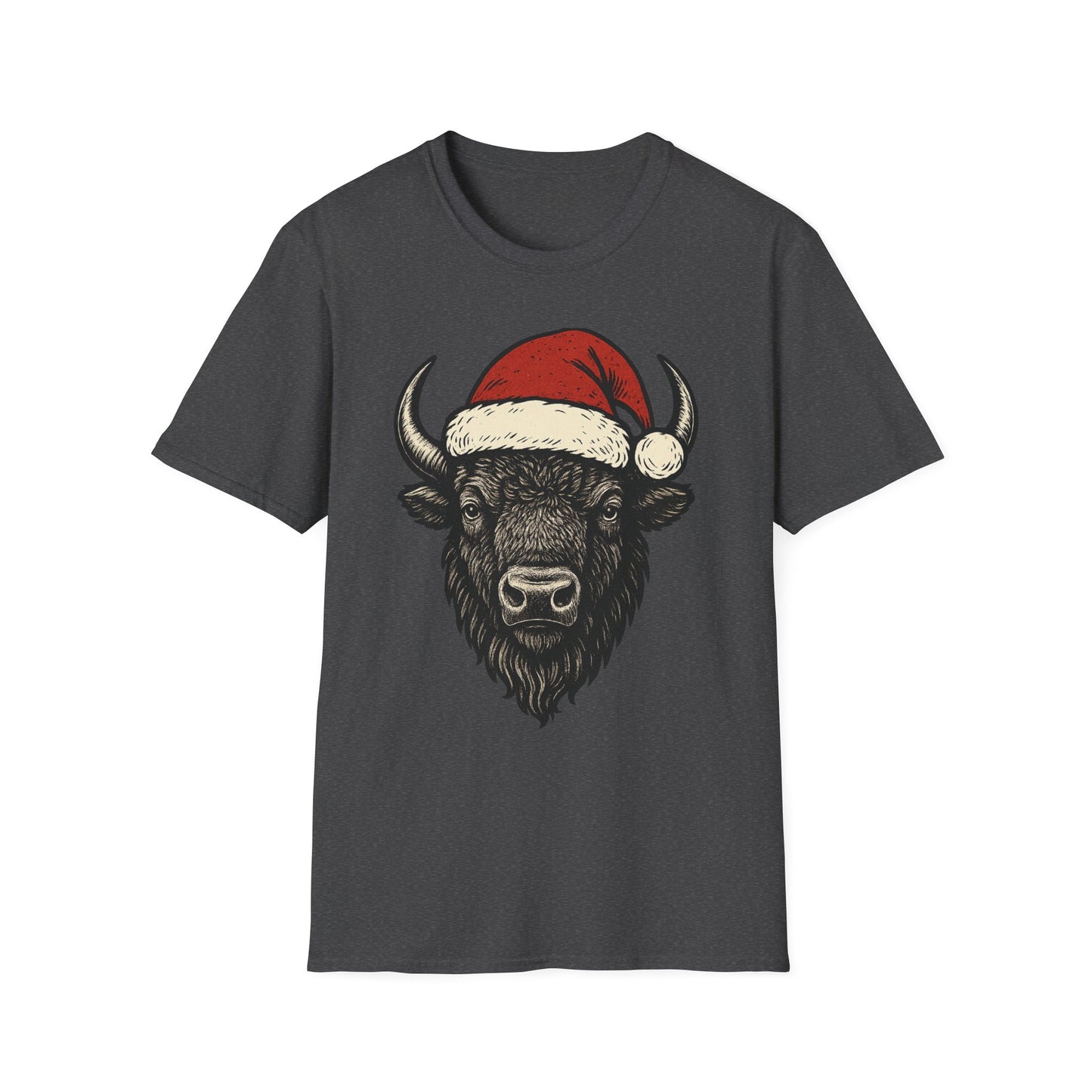 Buffalo Head Christmas T-Shirt — Rustic Holiday Santa Hat Tee