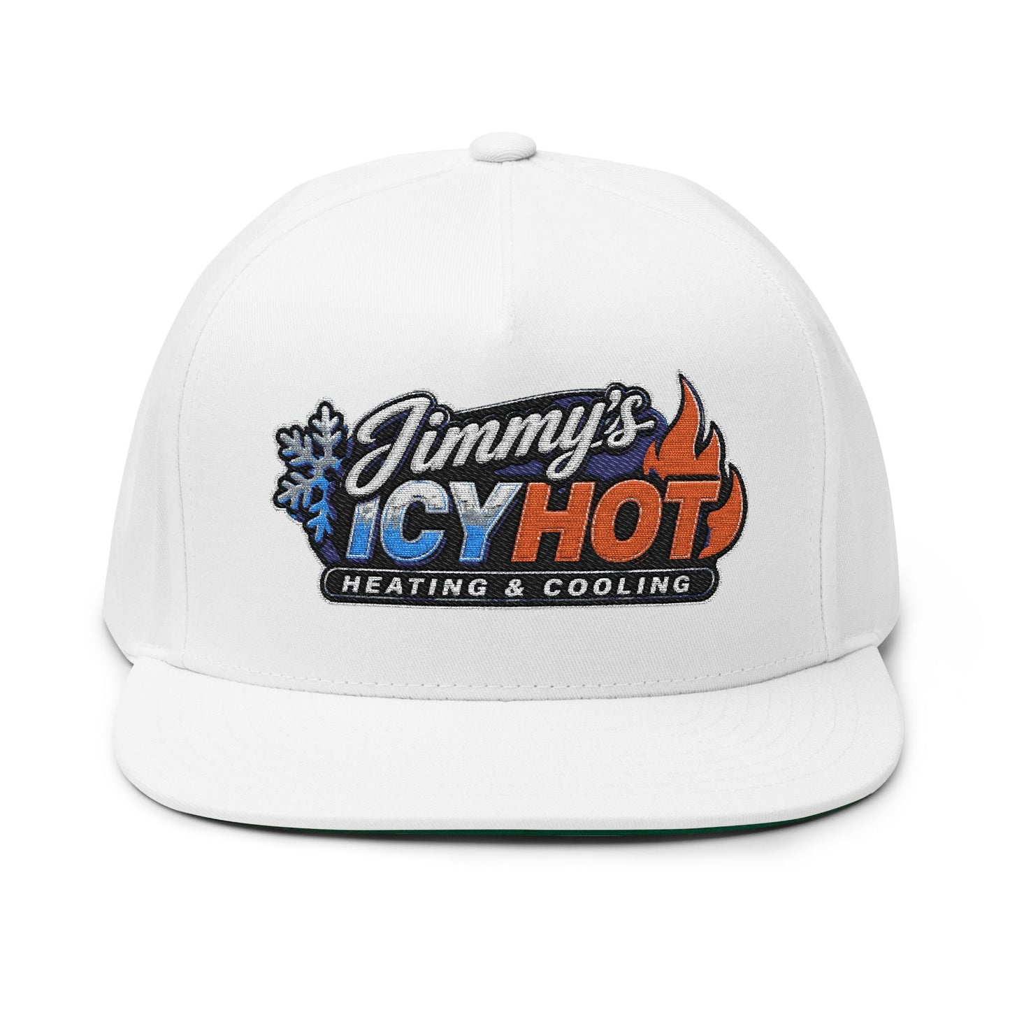 Embroidered Flat Bill Cap — "Jimmy’s Icy Hot Heating & Cooling" Logo