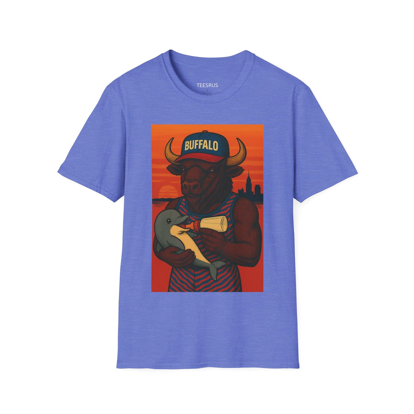 Buffalo Graphic T-Shirt – Buffalo Feeding Baby Dolphin Design | Teesrus716