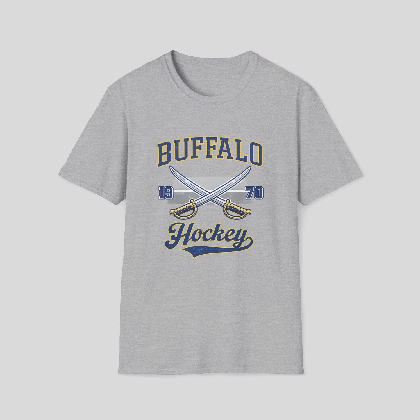 Buffalo Hockey Crossed Sticks T-Shirt — Vintage 1970 Team Tee