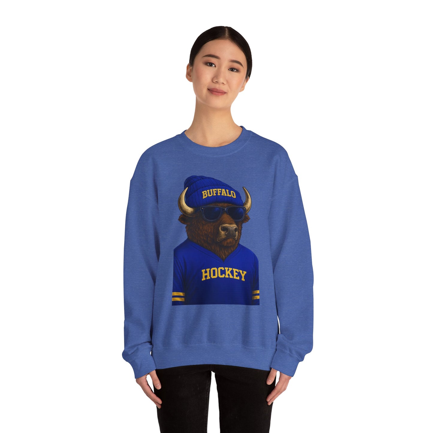 Buffalo Hockey Bison Crewneck Sweatshirt - Blue and Gold