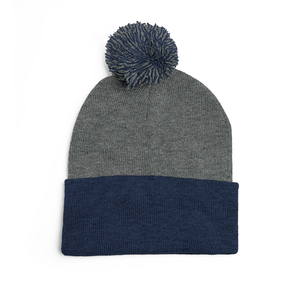 Embroidered Pom-Pom Knit Cap — 'Buffalo Football' Gray Winter Beanie
