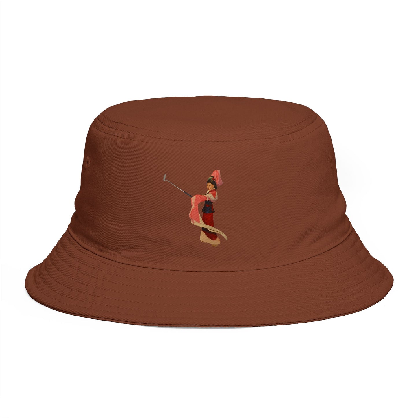 Brown Bucket Hat with Vintage Circus Performer Embroidery