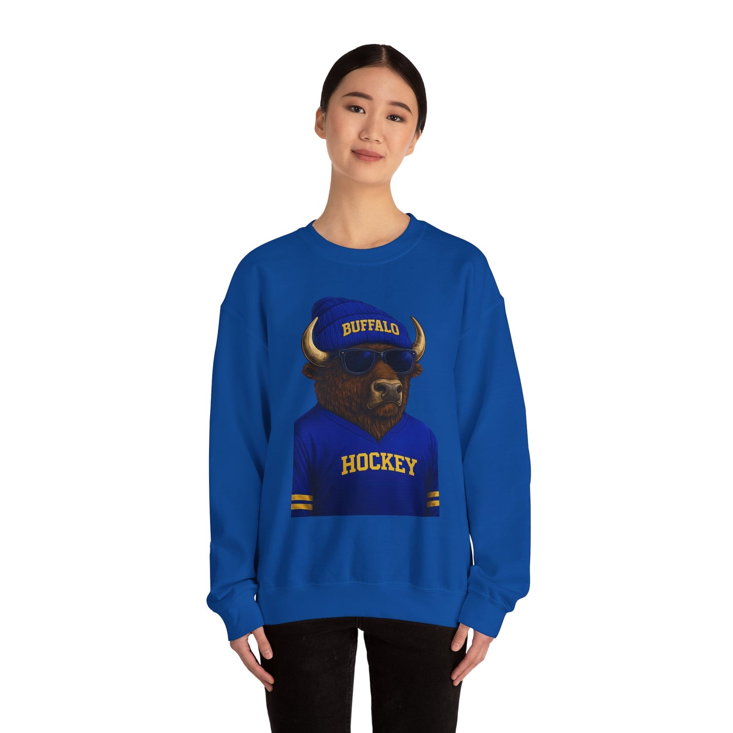 Buffalo Hockey Bison Crewneck Sweatshirt - Blue and Gold