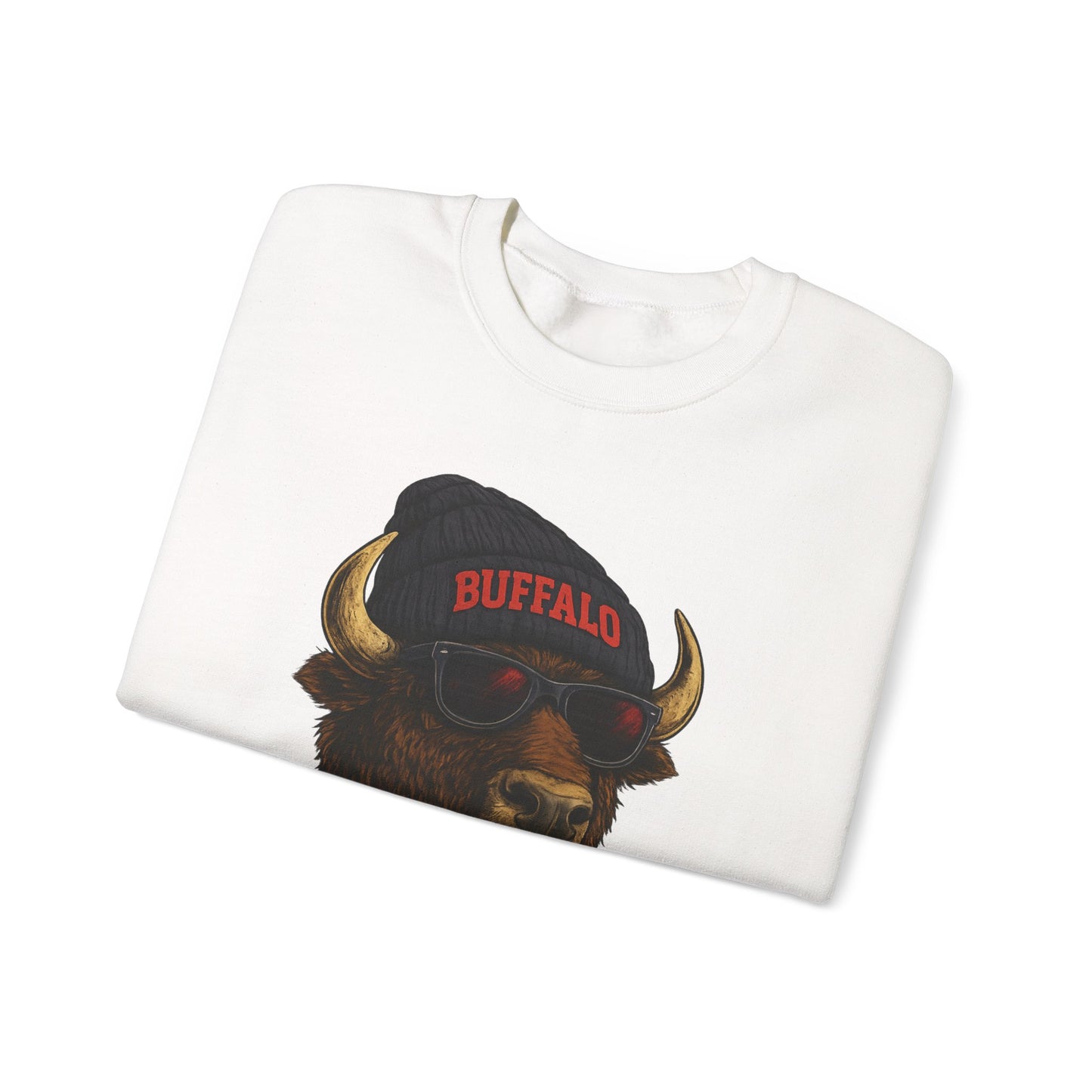 Buffalo Hockey Buffalo Mascot Crewneck Sweatshirt - Black and Red