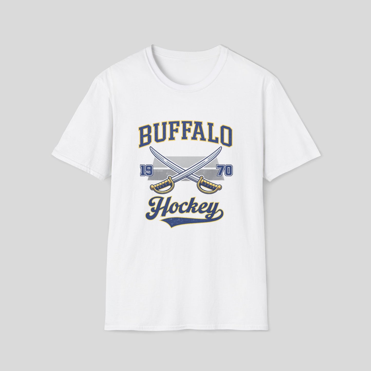 Buffalo Hockey Crossed Sticks T-Shirt — Vintage 1970 Team Tee