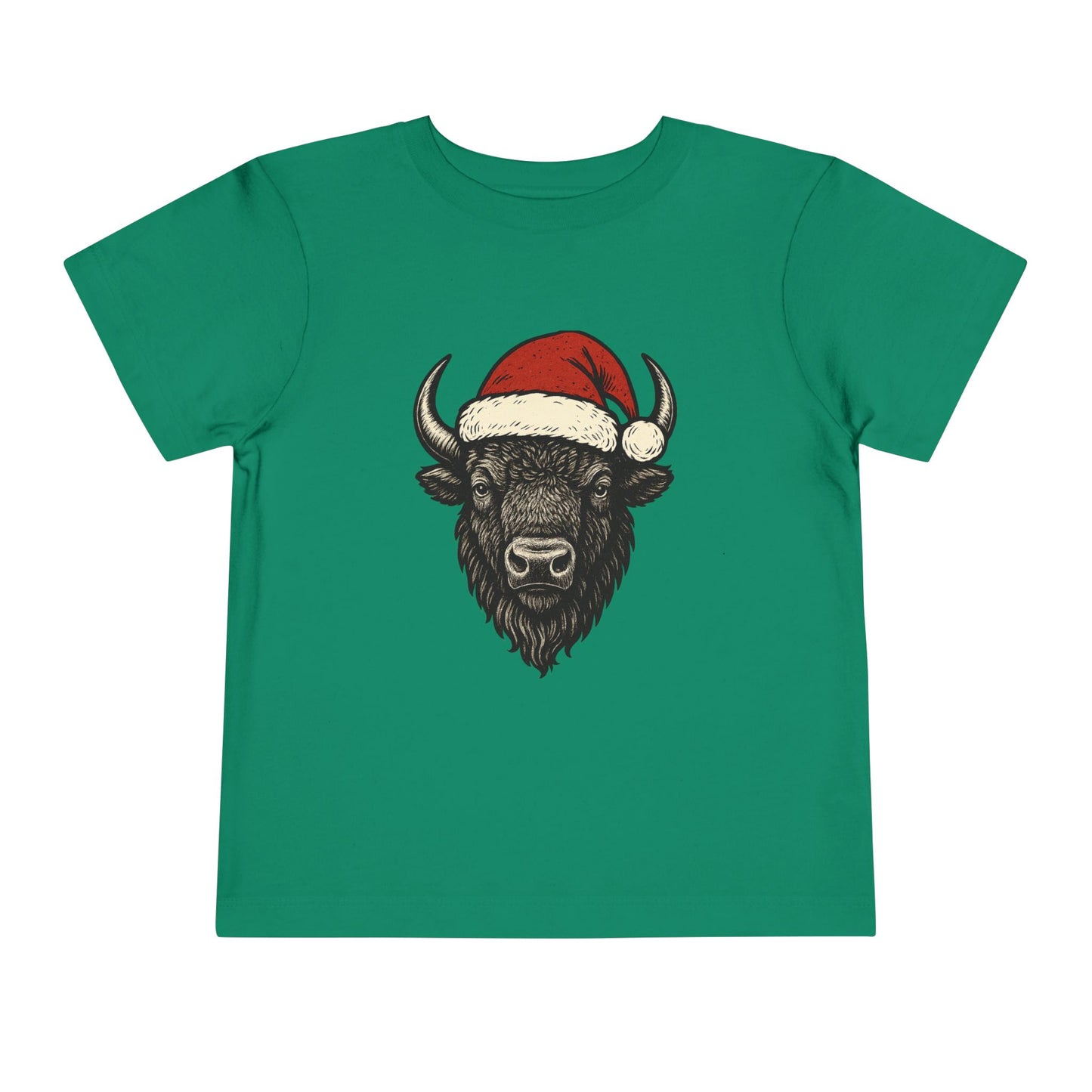 Toddler Tee — Buffalo Head in Santa Hat Christmas Shirt