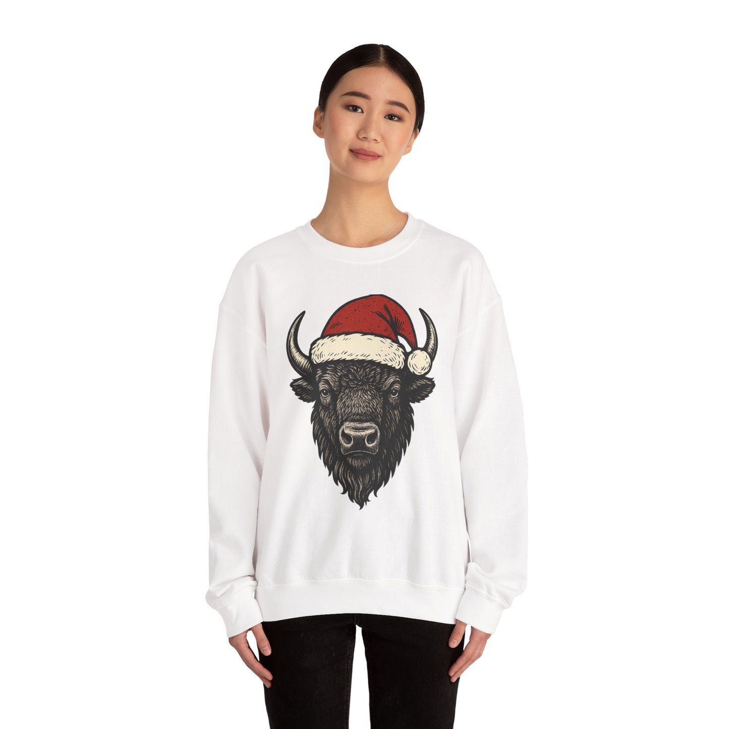 Buffalo Santa Crewneck Sweatshirt — Festive Bison Holiday Pullover