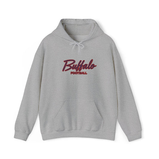 Buffalo Football Hoodie — Vintage Script Sports Pullover - EMBROIDERED