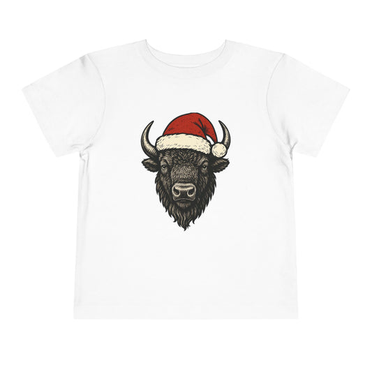Toddler Tee — Buffalo Head in Santa Hat Christmas Shirt