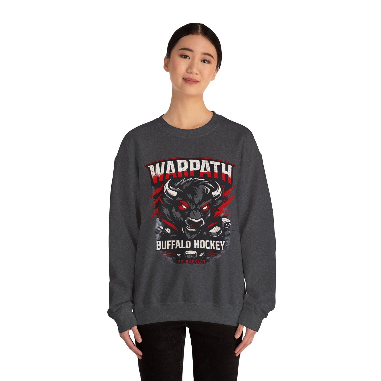 Buffalo Hockey Warpath Crewneck Sweatshirt — Black & Red Team Design