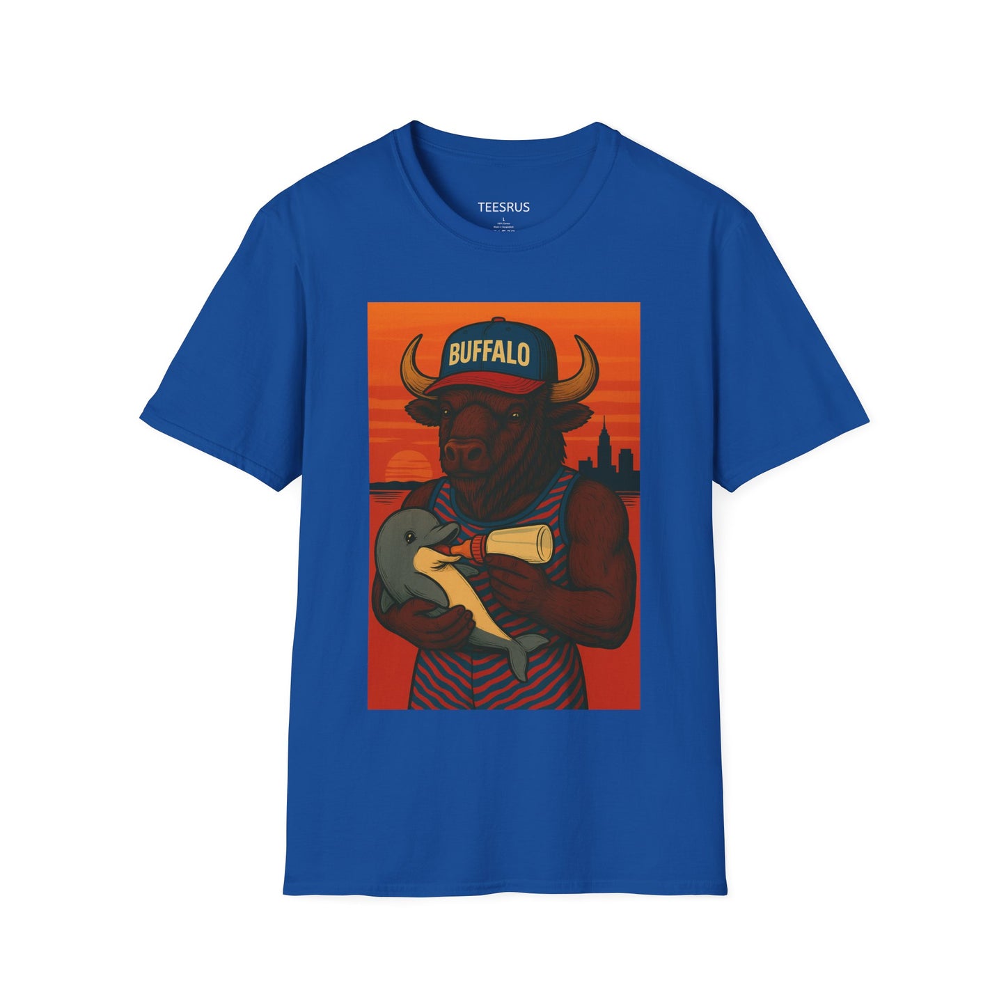 Buffalo Graphic T-Shirt – Buffalo Feeding Baby Dolphin Design | Teesrus716