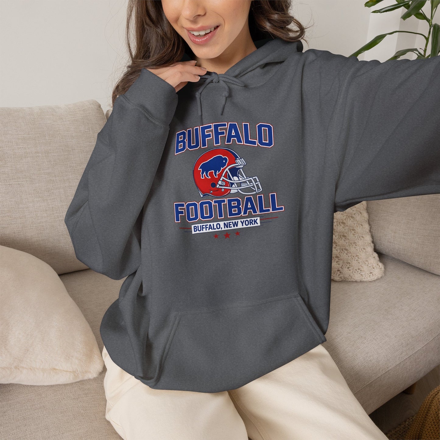 Buffalo Football Hoodie | Vintage Buffalo Helmet Pullover Hoodie | Buffalo NY Fan Apparel