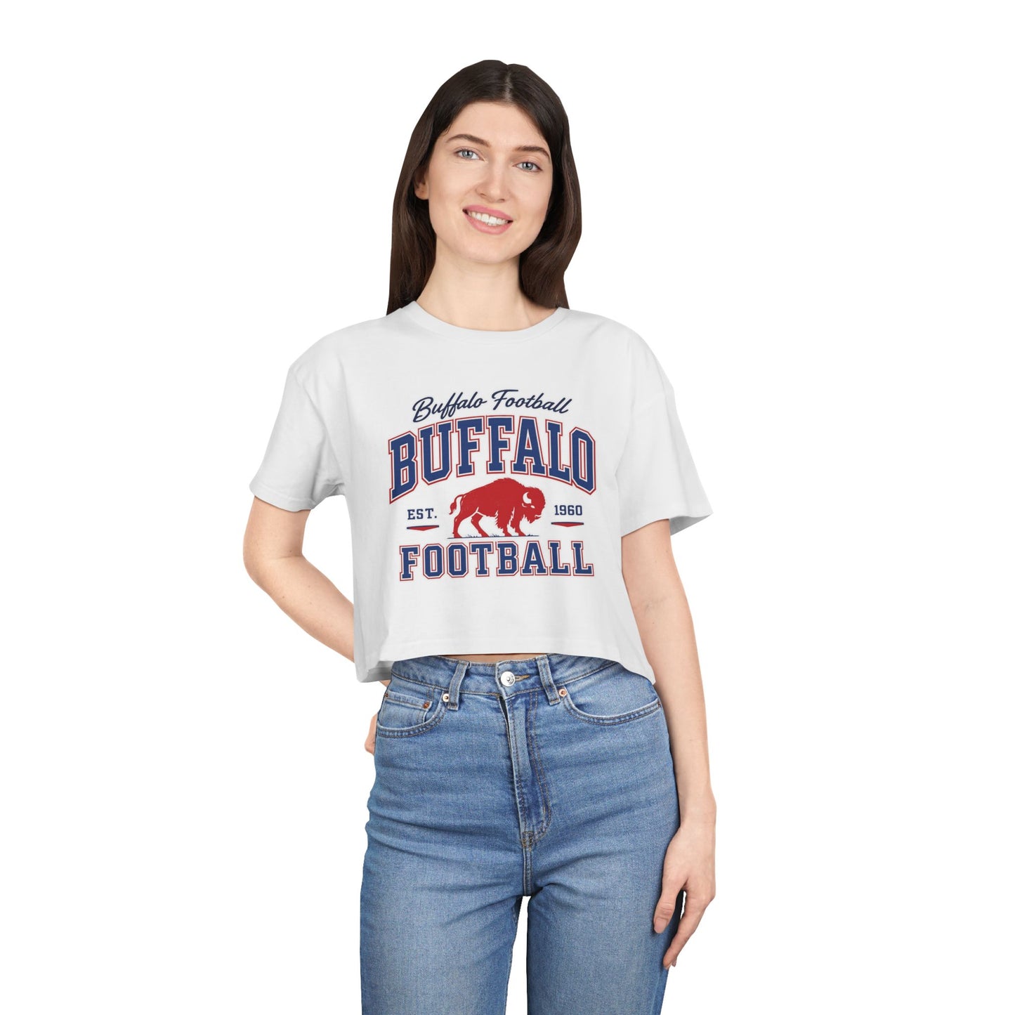 Buffalo Football Women's Crop Tee | Vintage Buffalo Game Day Shirt | Buffalo NY Football Cropped T-Shirt | Retro Fan Apparel
