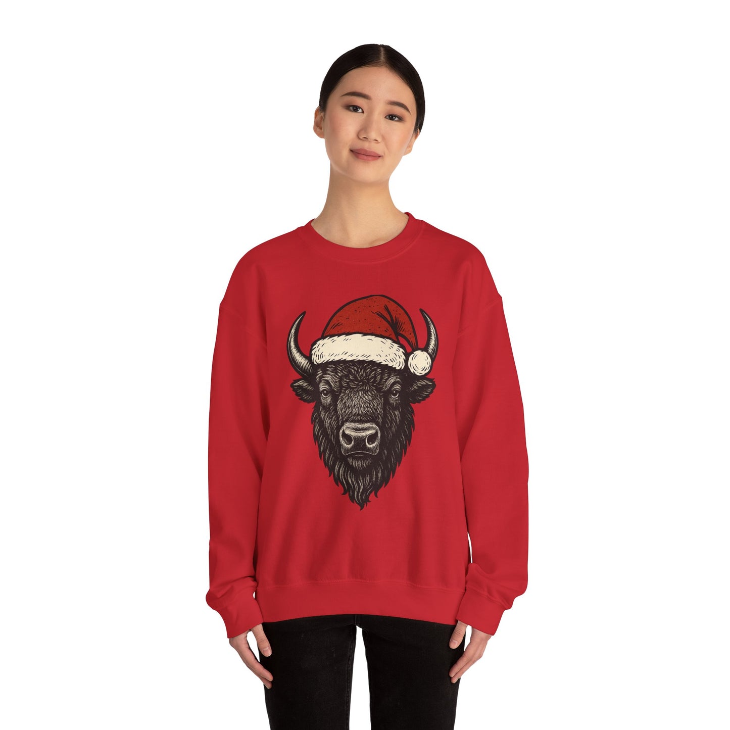 Buffalo Santa Crewneck Sweatshirt — Festive Bison Holiday Pullover