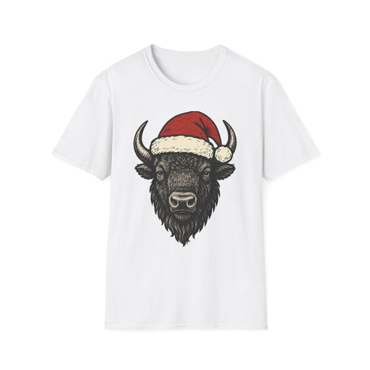 Buffalo Head Christmas T-Shirt — Rustic Holiday Santa Hat Tee