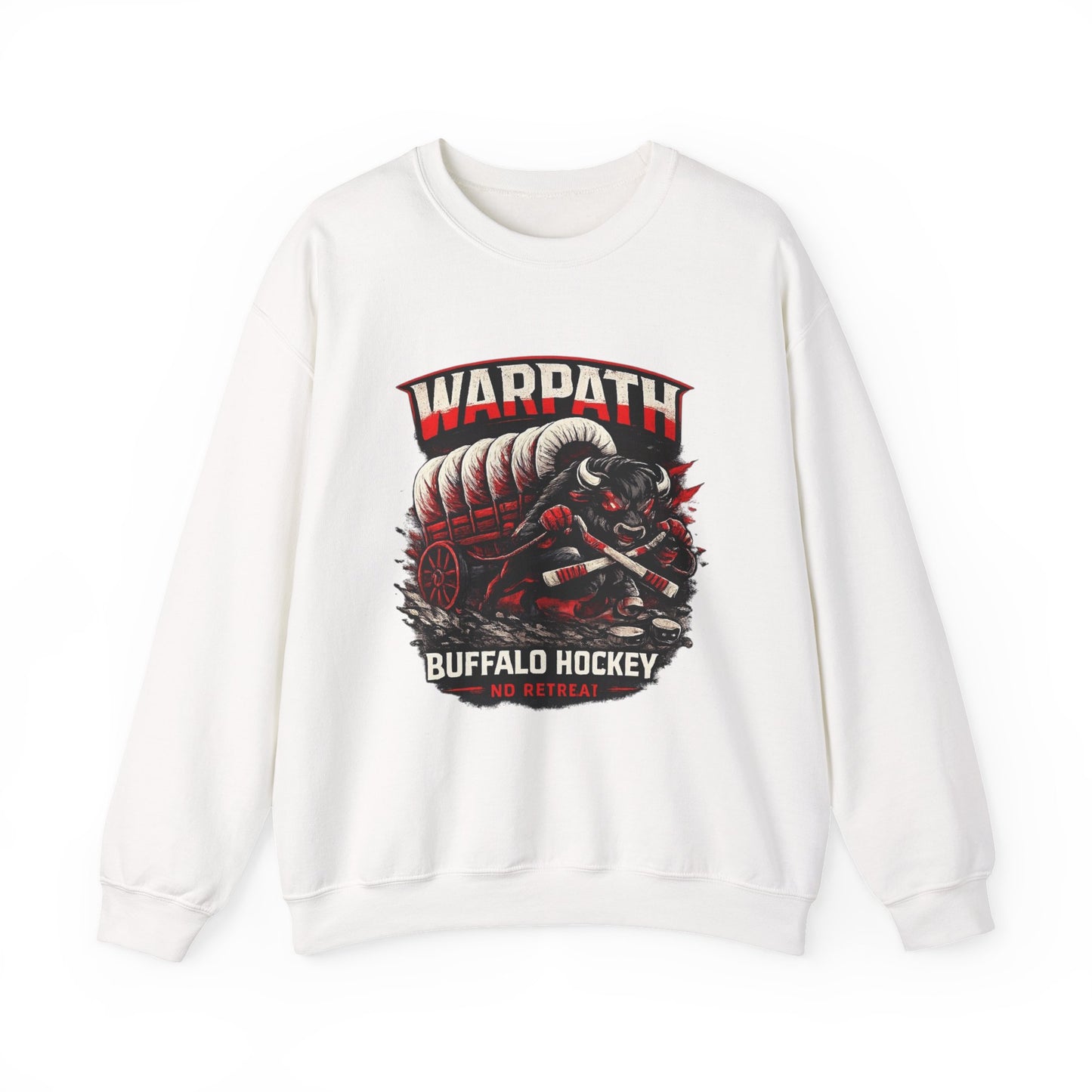 Buffalo Hockey Warpath Crewneck Sweatshirt — Black & Red Team Design