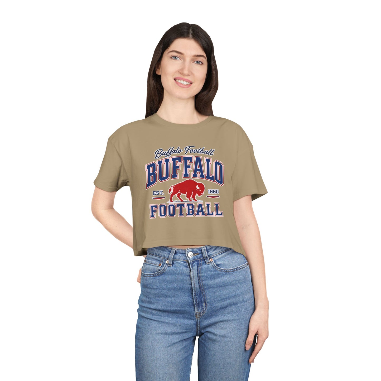 Buffalo Football Women's Crop Tee | Vintage Buffalo Game Day Shirt | Buffalo NY Football Cropped T-Shirt | Retro Fan Apparel