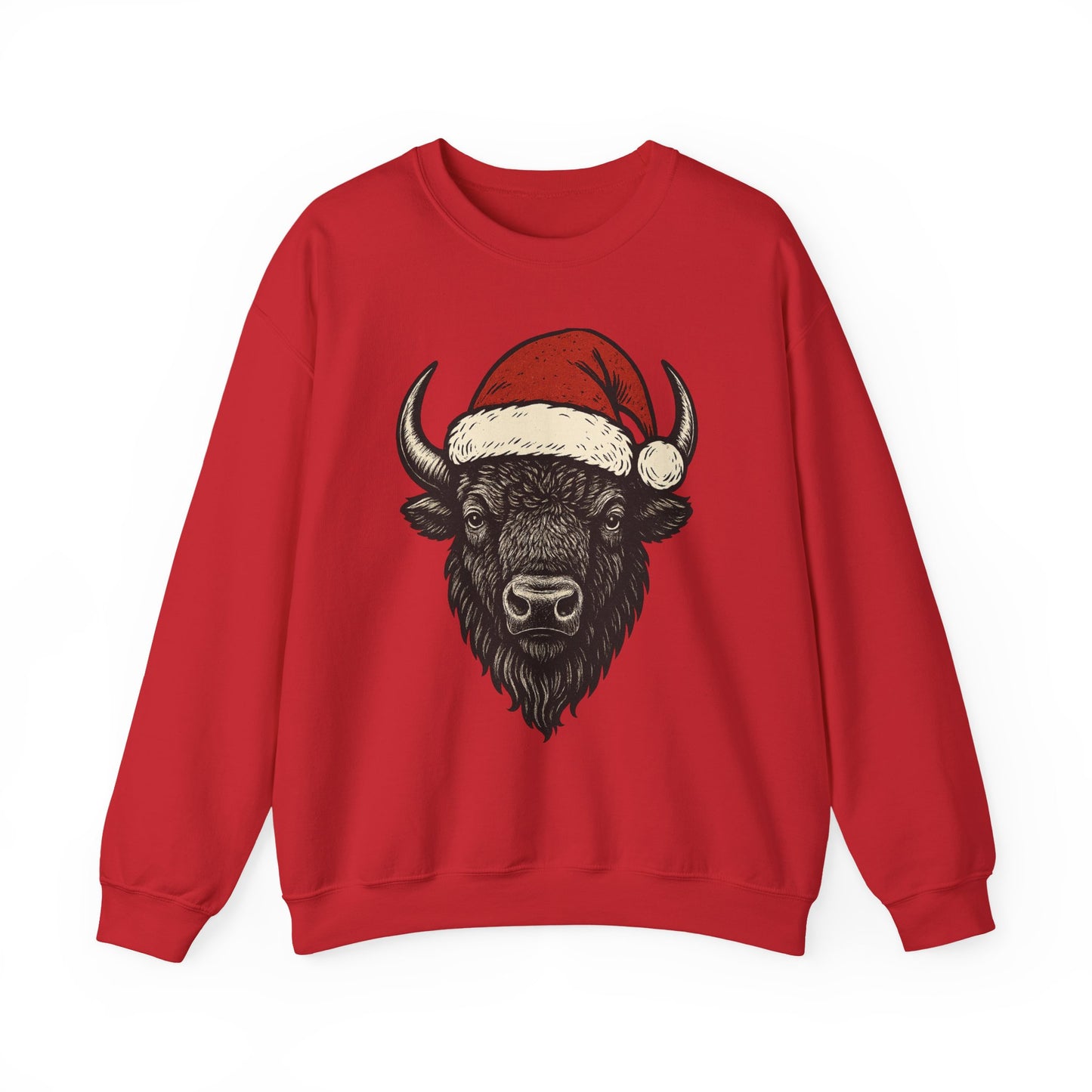 Buffalo Santa Crewneck Sweatshirt — Festive Bison Holiday Pullover