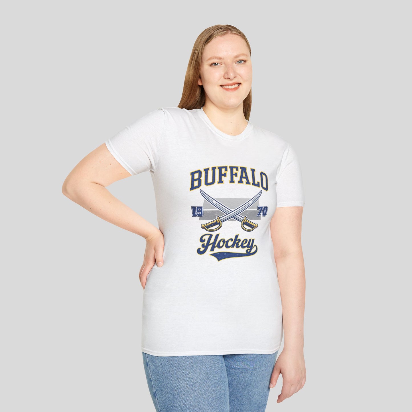 Buffalo Hockey Crossed Sticks T-Shirt — Vintage 1970 Team Tee