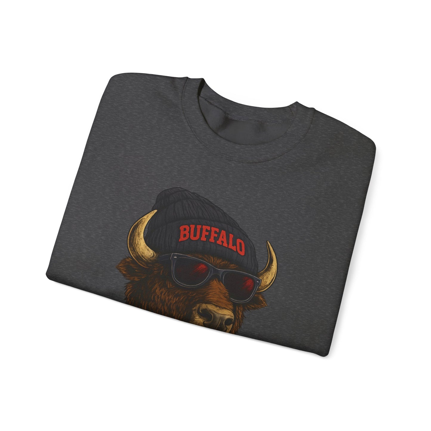 Buffalo Hockey Buffalo Mascot Crewneck Sweatshirt - Black and Red