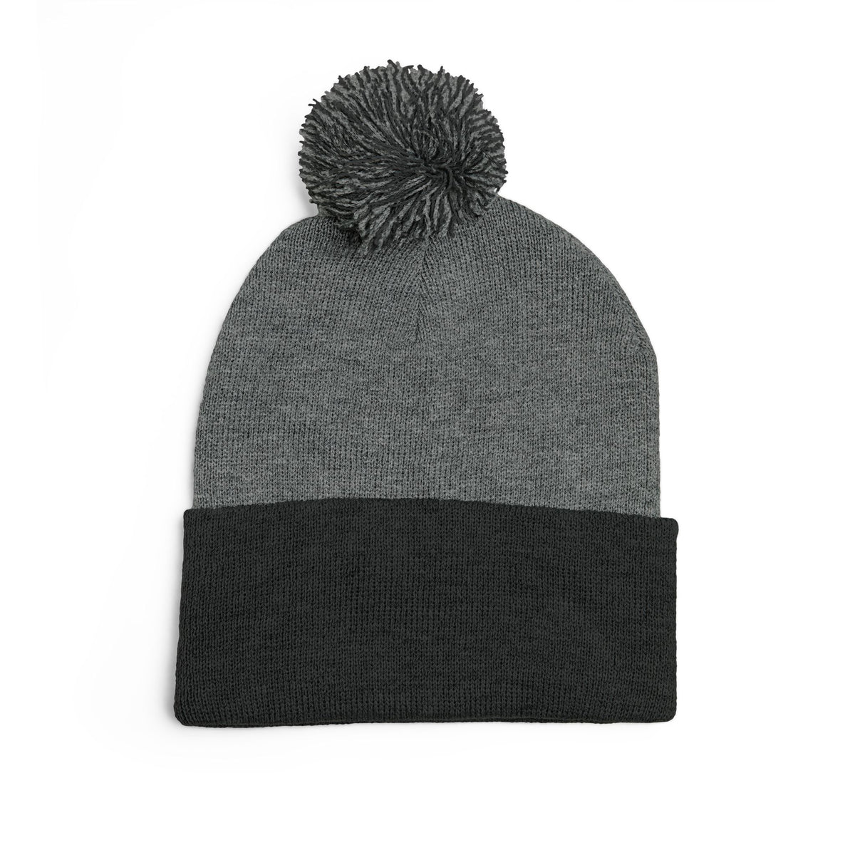 Embroidered Pom-Pom Knit Cap — 'Buffalo Football' Gray Winter Beanie