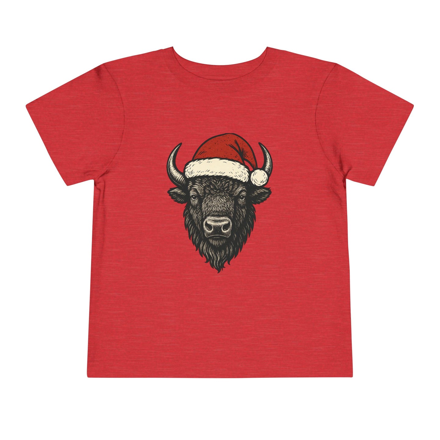 Toddler Tee — Buffalo Head in Santa Hat Christmas Shirt