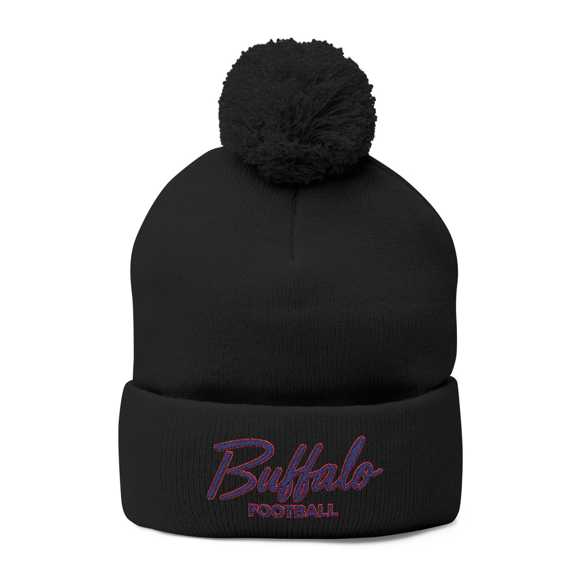 Embroidered Pom-Pom Knit Cap — 'Buffalo Football' Gray Winter Beanie