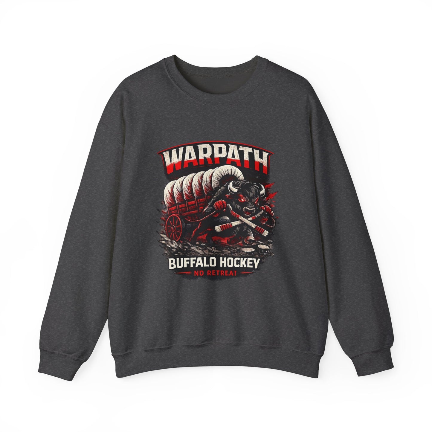 Buffalo Hockey Warpath Crewneck Sweatshirt — Black & Red Team Design
