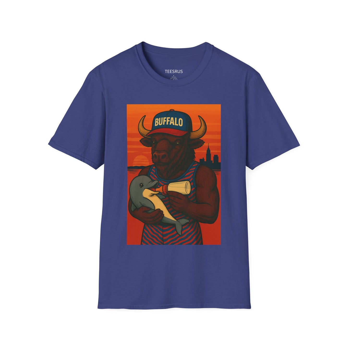 Buffalo Graphic T-Shirt – Buffalo Feeding Baby Dolphin Design | Teesrus716