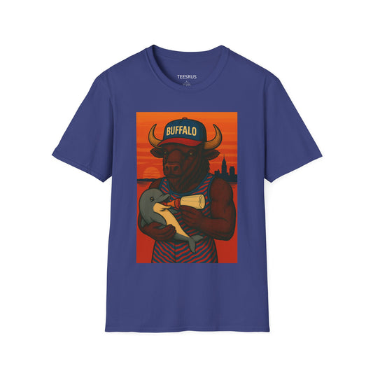 Buffalo Graphic T-Shirt – Buffalo Feeding Baby Dolphin Design | Teesrus716