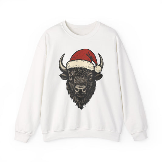 Buffalo Santa Crewneck Sweatshirt — Festive Bison Holiday Pullover