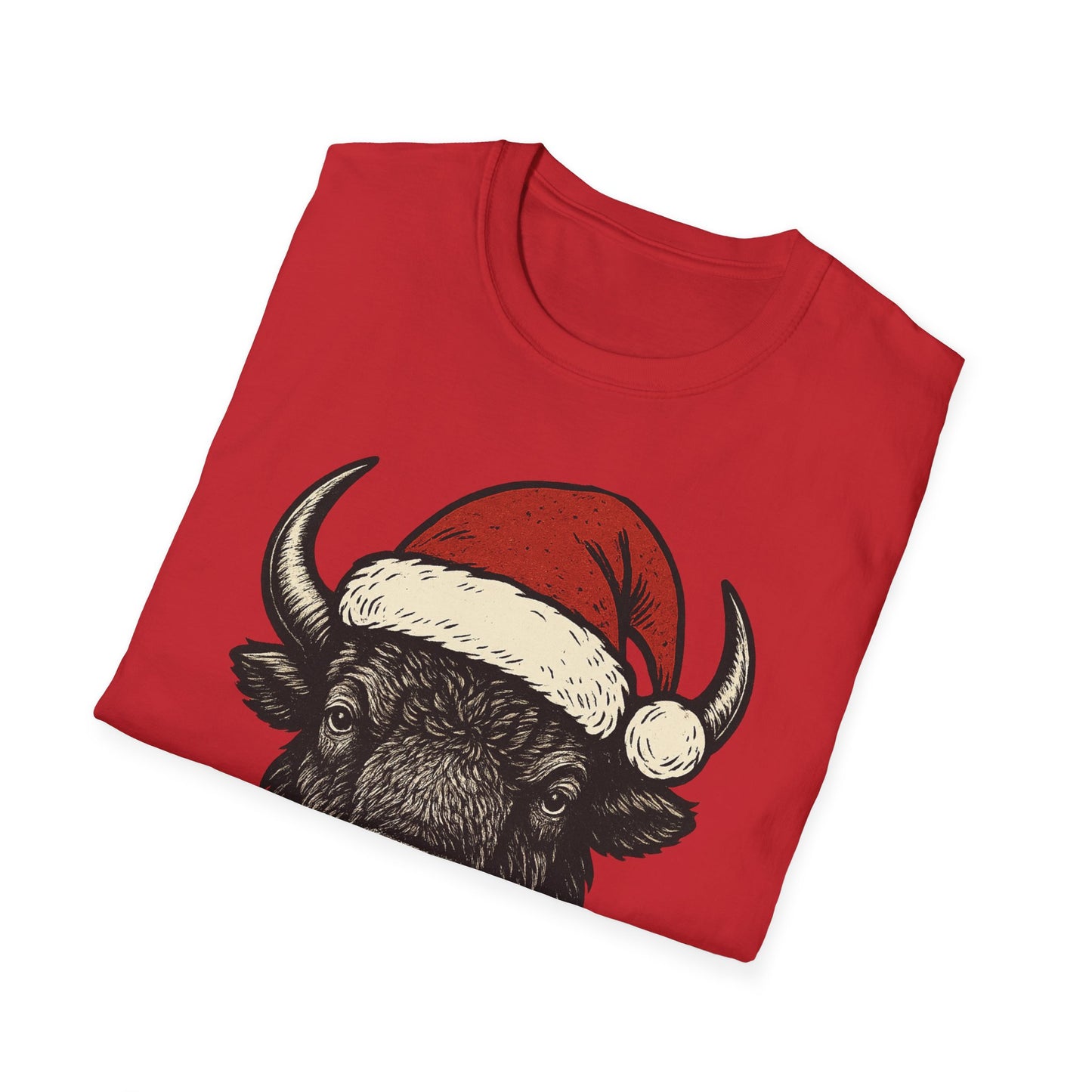 Buffalo Head Christmas T-Shirt — Rustic Holiday Santa Hat Tee