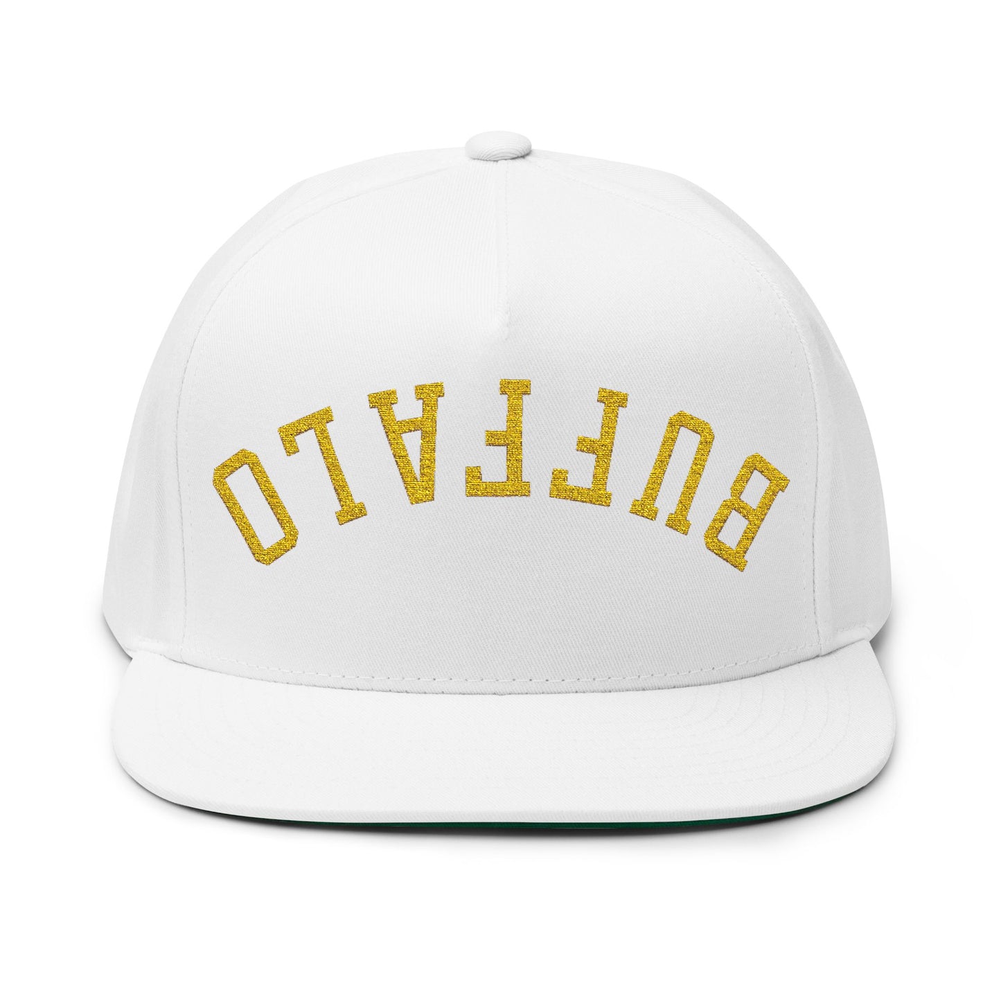 Upside Down Buffalo Hockey Flat Bill Snapback Hat – Blue & Gold Embroidered Cap