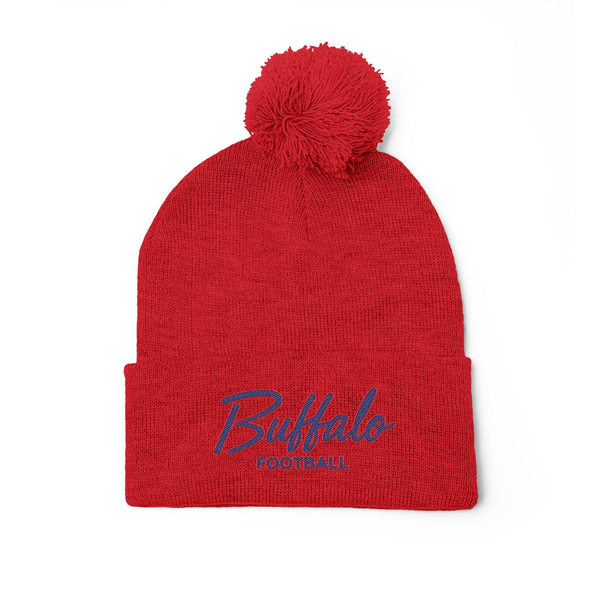 Embroidered Pom-Pom Knit Cap — 'Buffalo Football' Gray Winter Beanie